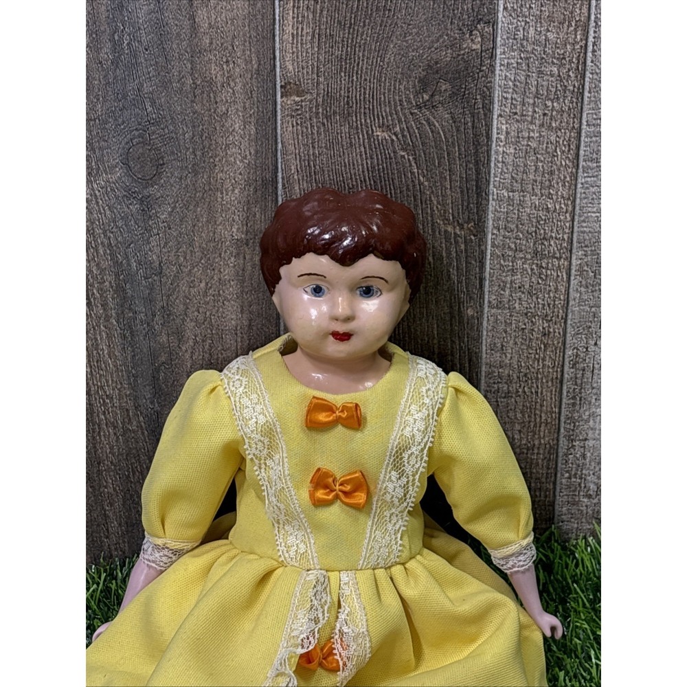 Vintage German Porcelain Doll Marked Germany Yellow Dress Lace Antique